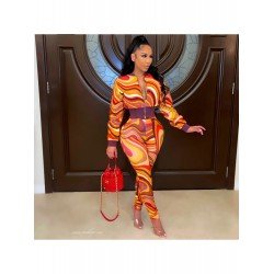  Temperament Slim Printing Top And Trouser Women's Sets