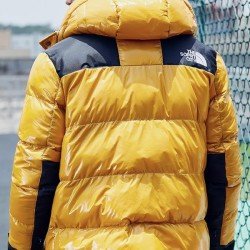 Glossy Loose Color Block Hooded Mens Puffer Jacket