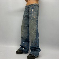 Y2K Style Star Straight Leg Low Rise Blue Jeans