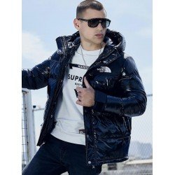 Glossy Loose Color Block Hooded Mens Puffer Jacket Glossy Loose Color Block Hooded Mens Puffer Jacket