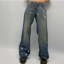 Y2K Style Star Straight Leg Low Rise Blue Jeans