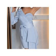  Summer Pure Color One Shoulder Backless Dress