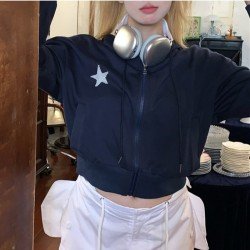 Star Loose Hooded Collar Women Coats