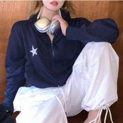 Star Loose Hooded Collar Women Coats