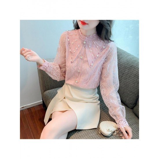  2024 Lace Embroidery Women's Long Sleeve Shirt