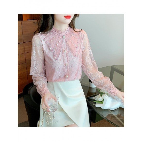  2024 Lace Embroidery Women's Long Sleeve Shirt