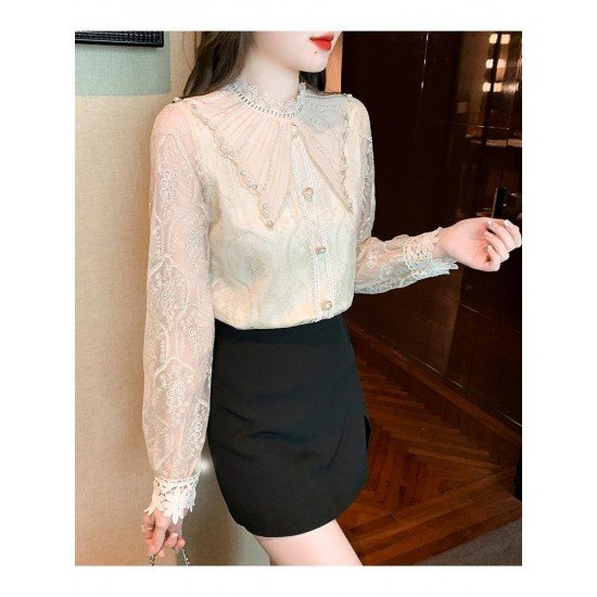  2024 Lace Embroidery Women's Long Sleeve Shirt
