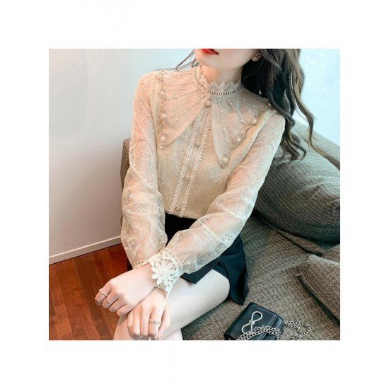  2024 Lace Embroidery Women's Long Sleeve Shirt