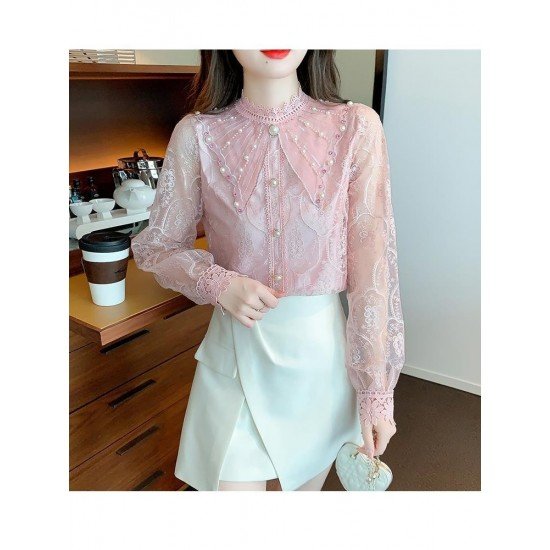  2024 Lace Embroidery Women's Long Sleeve Shirt