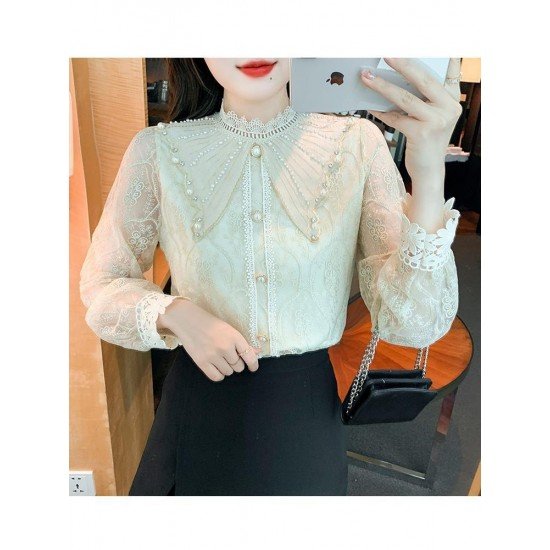  2024 Lace Embroidery Women's Long Sleeve Shirt