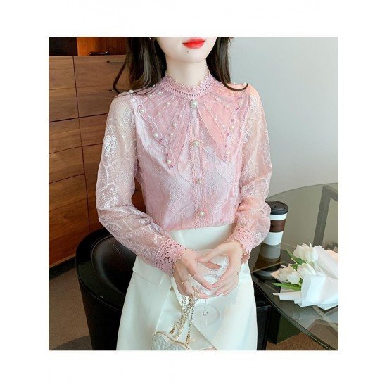  2024 Lace Embroidery Women's Long Sleeve Shirt