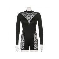  2024 Mesh High Neck Pure Color Women's Rompers