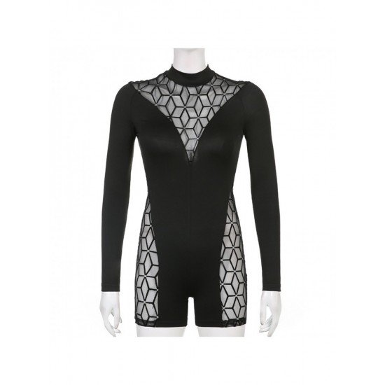  2024 Mesh High Neck Pure Color Women's Rompers