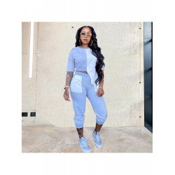 Casual Contrast Color Patchwork 2 Piece Pant Sets