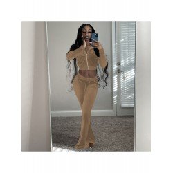 Pure Color Zipper Hooded Women's Casual Suits  Pure Color Zipper Hooded Women's Casual Suits