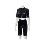  PU Leather Tight Top And Shorts Women's Sets