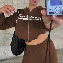 Vintage Loose Brown Cropped Hooded Collar Coats