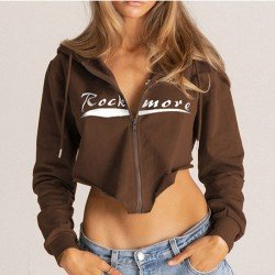 Vintage Loose Brown Cropped Hooded Collar Coats