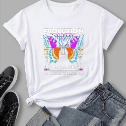 Butterfly Pattern White Crew Neck Short Sleeve T Shirts