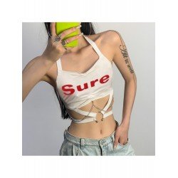 Summer Sexy White Chain Cut Out Cropped Tank Tops