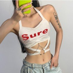 Summer Sexy White Chain Cut Out Cropped Tank Tops