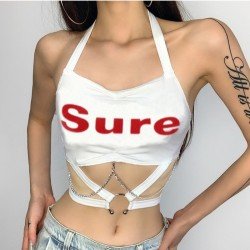 Summer Sexy White Chain Cut Out Cropped Tank Tops