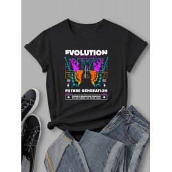 Butterfly Pattern White Crew Neck Short Sleeve T Shirts