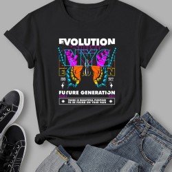 Butterfly Pattern White Crew Neck Short Sleeve T Shirts