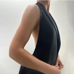 Ladies Open Back Halter Blazer Dress With Detachable Sleeve