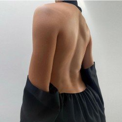 Ladies Open Back Halter Blazer Dress With Detachable Sleeve