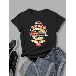 White Car Graphic Summer T Shirt Tops