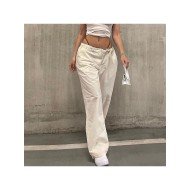 Summer White Solid Drawstring Cargo Trousers