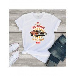 White Car Graphic Summer T Shirt Tops