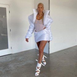 Ruched White Matching Down Coat And Skirt Sets Ruched White Matching Down Coat And Skirt Sets