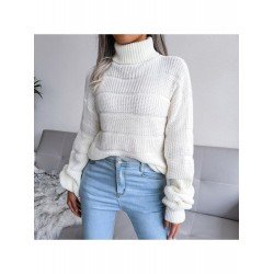  Casual High Neck Pure Color Women's Sweater