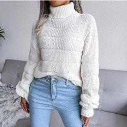  Casual High Neck Pure Color Women's Sweater