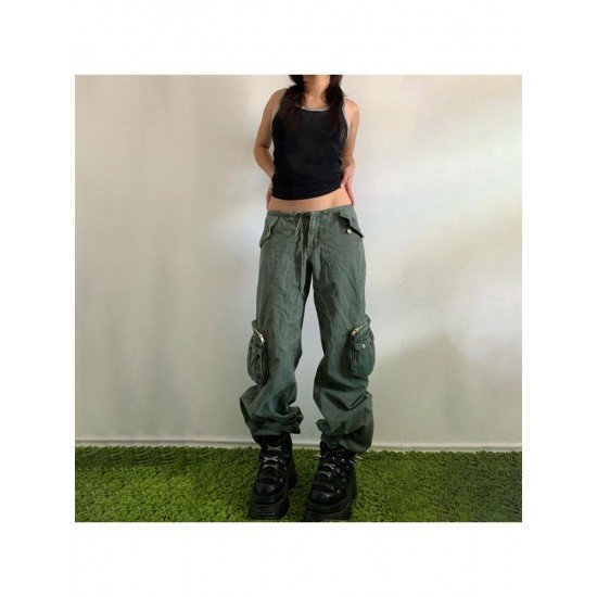 Street Solid Wide Leg Cargo Jean Trousers