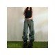 Street Solid Wide Leg Cargo Jean Trousers