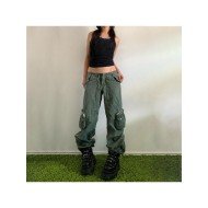 Street Solid Wide Leg Cargo Jean Trousers