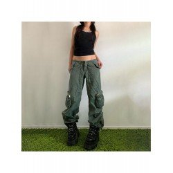 Street Solid Wide Leg Cargo Jean Trousers