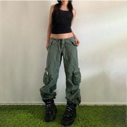 Street Solid Wide Leg Cargo Jean Trousers