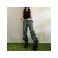Street Solid Wide Leg Cargo Jean Trousers