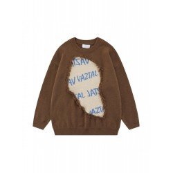 American Retro Round Neck Letter Patchwork Men's Sweater  American Retro Round Neck Letter Patchwork Men's Sweater