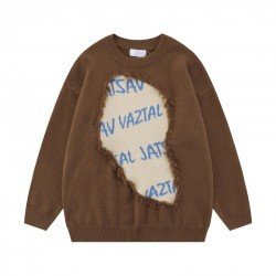 American Retro Round Neck Letter Patchwork Men's Sweater