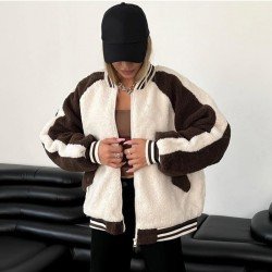 Spring Vintage Contrast Color Lamb Baseball Coats