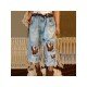  Casual Pure Color Ripped Jeans For Women