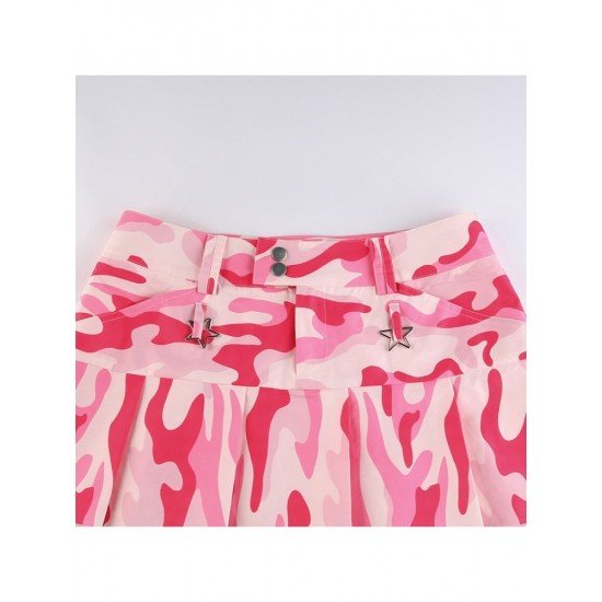  2024 Summer Pink Camouflage Pleated Girl Skirt