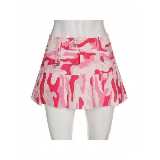  2024 Summer Pink Camouflage Pleated Girl Skirt