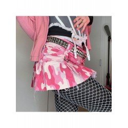 2024 Summer Pink Camouflage Pleated Girl Skirt  2024 Summer Pink Camouflage Pleated Girl Skirt