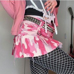  2024 Summer Pink Camouflage Pleated Girl Skirt